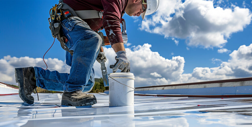 A-roofing-contractor-applying-a-commercial-roof-coating-1030x519 commercial roofing contractor working Tampa, FL